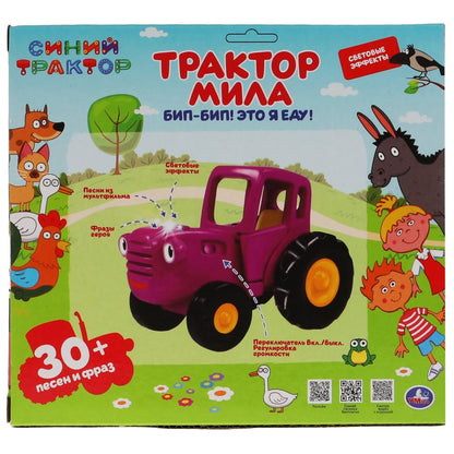Каталка ТРАКТОР Мила Синий трактор 30 песен,фраз.свет.кор.бат. Умка в кор.72шт