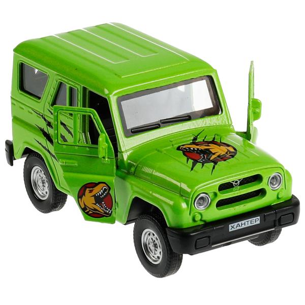 Машина металл UAZ HUNTER ДИНОЗАВРЫ 11,5 см, двер, багаж, ин, салатовый, кор. Технопарк в кор.2*36шт