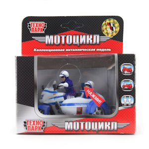 МОТОЦИКЛ МИЛИЦИЯ/ПОЛИЦИЯ "ТЕХНОПАРК" С ЛЮЛЬКОЙ МЕТАЛЛ. ИНЕРЦ. СВЕТ+ЗВУК В РУСС. КОР. в кор.2*24шт