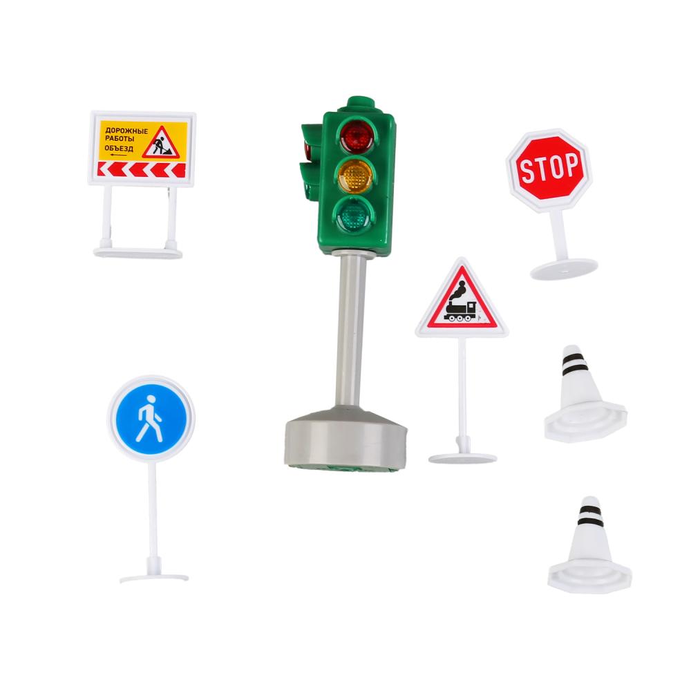 Игрушка пластиковый свет набор "светофор с дорожными знаками" на блистере Технопарк в кор.2*36шт