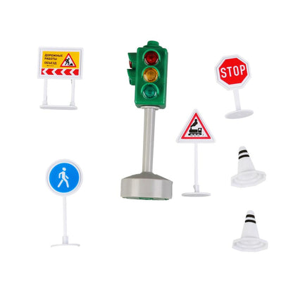 Игрушка пластиковый свет набор "светофор с дорожными знаками" на блистере Технопарк в кор.2*36шт