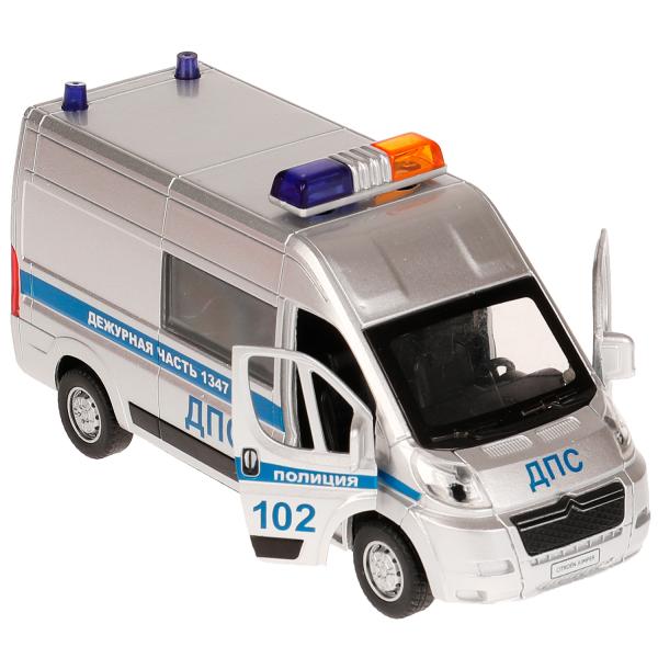 JUMPER-14POL-SRМашина металл CITROEN JUMPER ПОЛИЦИЯ 14 см, дверь, сумка, инер, серебр, кор. Технопарк в