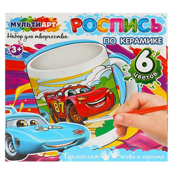 Кружка для росписи, 6 цв. ГОНОЧНЫЕ машинки МУЛЬТИ АРТ в кор.24шт