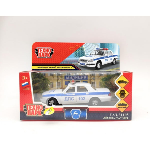 Машина металл свет-звук ГАЗ-31105 «волга» полиц 12,3 см, дв, баг, ин, кор. Технопарк в кор.2*36шт