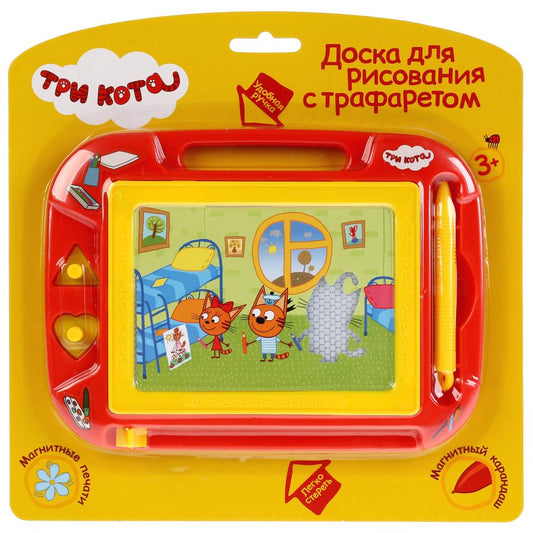 Доска для рисования ТРИ КОТА трафарет. магнитная. 2 печати, 20*15см. Играем вместе в кор.2*24шт