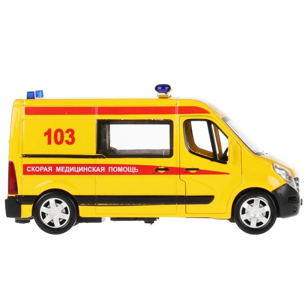 Машина металл RENAULT MASTER РЕАНИМАЦИЯ 14 см, двери, носики, инерц, кор. Технопарк в кор.2*32шт