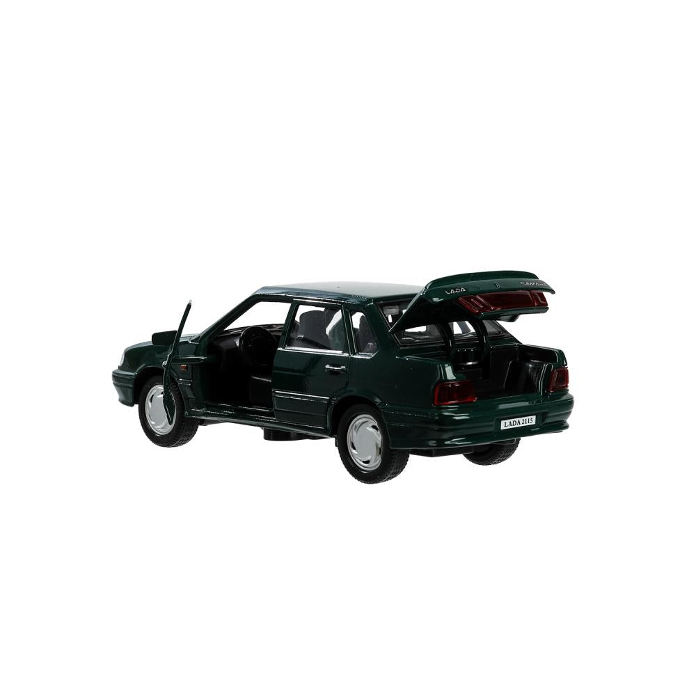 Машина металл ваз-2115 "самара" длина 12 см,двери,темно-зеленый,кор. Технопарк в кор.2*36шт