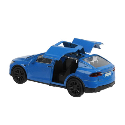 Машина металл tesla model x plaid 12 см, двери, синий, кор. Технопарк в кор.2*36шт