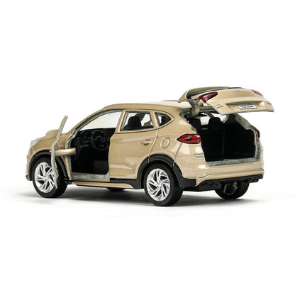 Машина металл HYUNDAI TUCSON длина 12 см, двери, багаж., инер, бежевый, кор. Технопарк в кор.2*36шт