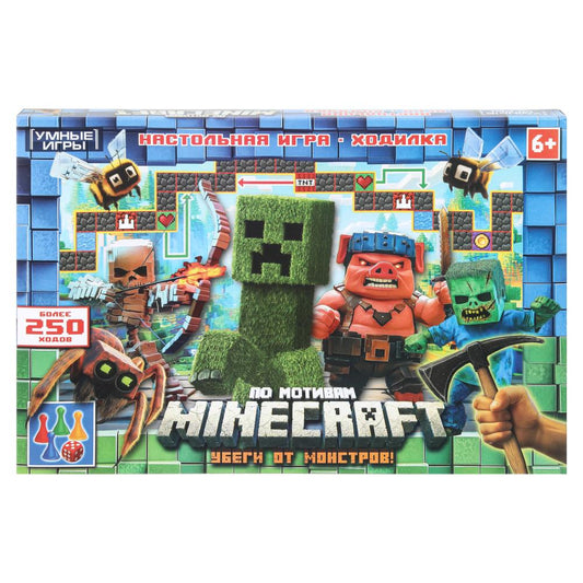 По мотивам Майнкрафт. Настольная игра-ходила. 217х330х27 мм. Умные игры в кор.20шт