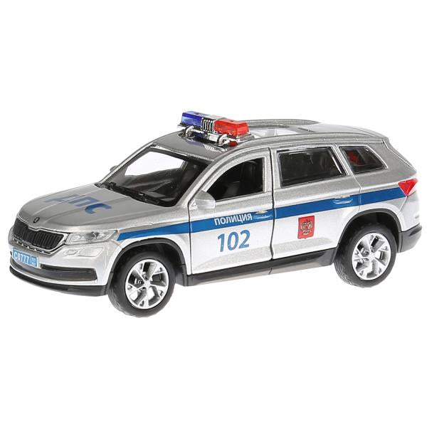 La machine en métal "SKODA KODIAQ ПОЛИЦИЯ", d'une durée de 12 cm, s'ouvre à deux, un bagage, un moteur. Parc technologique dans le cor.2*36шт
