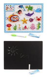 Пазл магнит. "Сюжеты" с гриф. доской для рисования с обратной стороны: набор магнитов, фломастер, мелки, в ассорт.