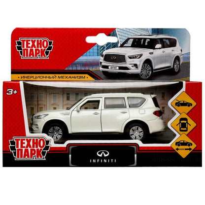 Machine en métal INFINITI QX80, d'une taille de 12,5 cm, double, sac, argent, blanc, couleur. Parc technologique dans le cor.2*36шт
