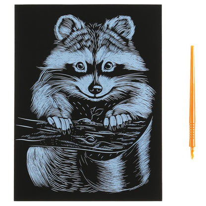 MultiArt. Гравюра "Енот" 18х24 см серебряная арт.100SCRATCHART-SILV-RACOON