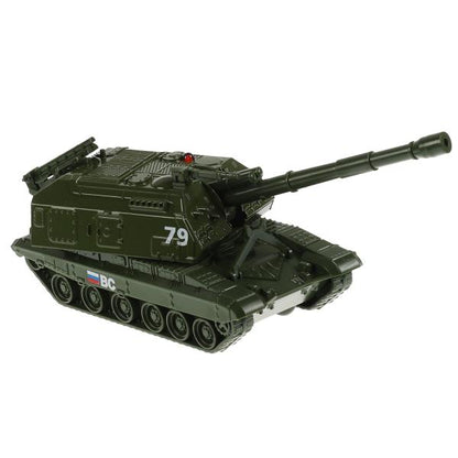 MSTA-12-GN328809 Модель металл МСТА-ГАУБИЦА 12 см, вращается башня, инерция, зелен, кор. Технопарк в