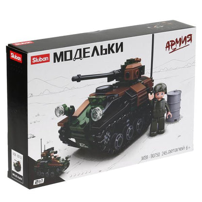 Конструктор пласт. танк с фигуркой, 245дет. в русс. кор. в кор.36шт