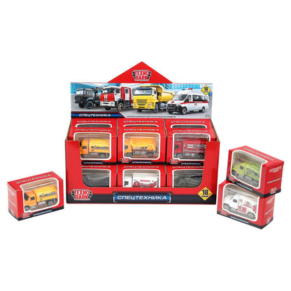 Машина металл СПЕЦТЕХНИКА 7,5 см, в ассортименте, дисп., кор. Технопарк уп-18шт в кор.20уп