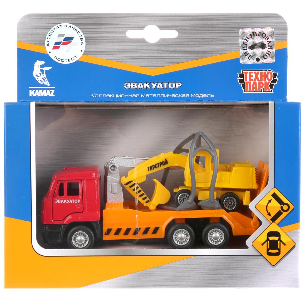 ТМ ТЕХНОПАРК. МАШИНЫ МЕТАЛЛ. КАМАЗ ЭВАКУАТОР 12СМ, ИНЕРЦ. + ЭКСКАВАТОР 7,5СМ В КОР. в кор.2*24шт
