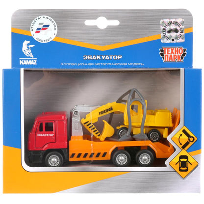 ТМ ТЕХНОПАРК. МАШИНЫ МЕТАЛЛ. КАМАЗ ЭВАКУАТОР 12СМ, ИНЕРЦ. + ЭКСКАВАТОР 7,5СМ В КОР. в кор.2*24шт