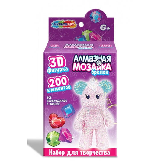 Фигурка-брелок алмазной мозаикой мишка МУЛЬТИ АРТ в кор.48шт