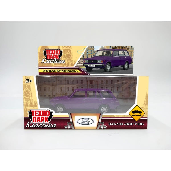 Машина металл LADA lada 2104 длина 10,5 см, инерц, баклажан, кор. Технопарк в кор.2*36шт