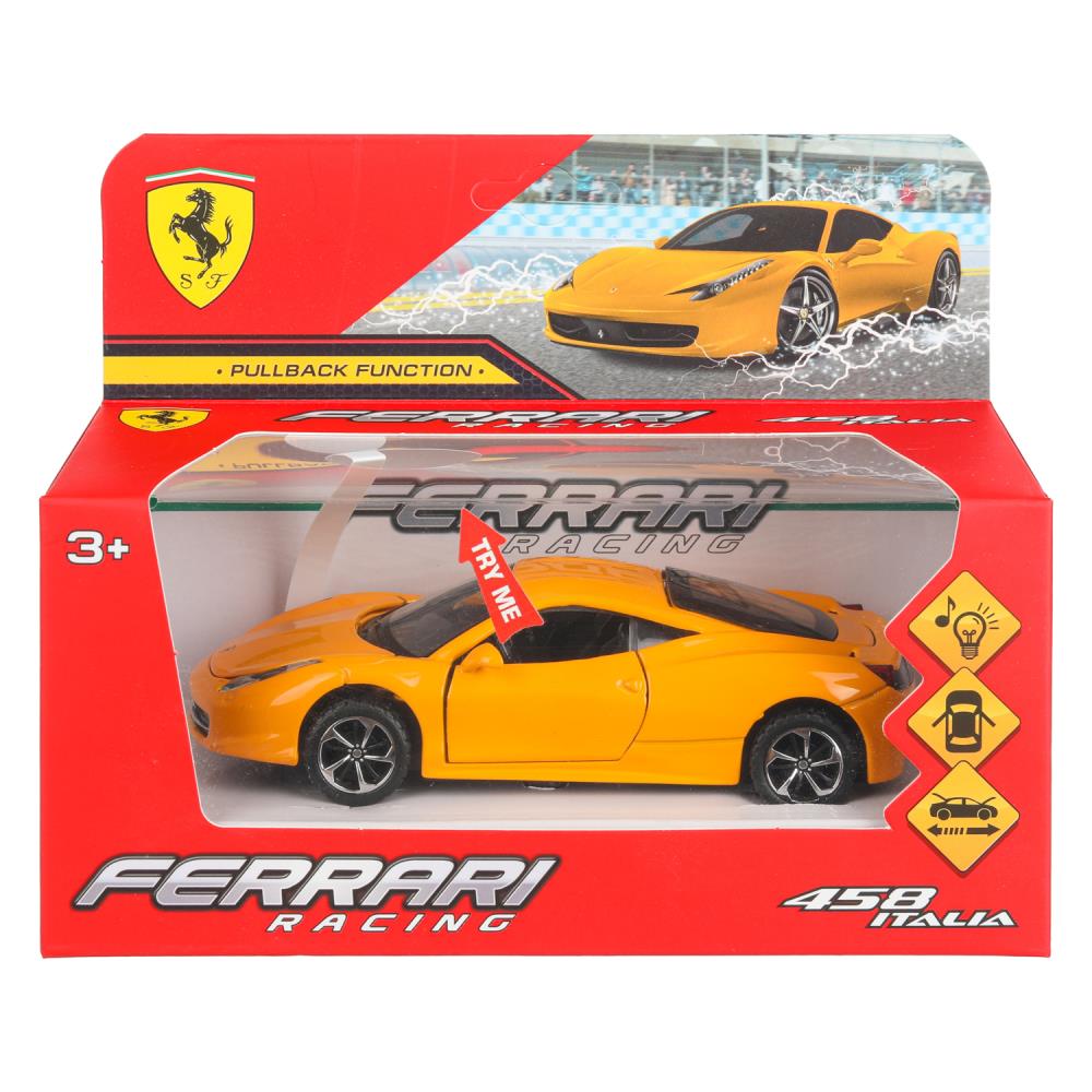 Модель металл звук ferrari 458 italia 14 см, двери, багажник. инерция кор. Технопарк в кор.2*48шт