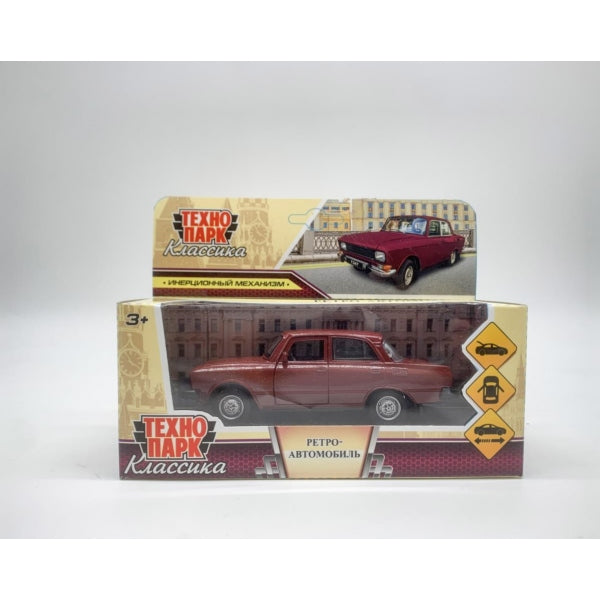 Технопарк. Машина "Ретроавтомобиль Москвич" 12,5 см, мет.,дв, баг,ин, вишневый, арт.AZLK2140M-12-CRY