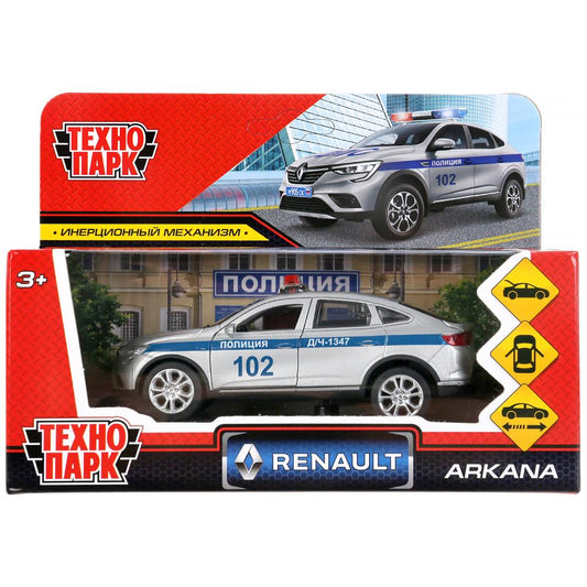 ARKANA-12POL-SR 303072 Машина металл RENAULT ARKANA ПОЛИЦИЯ 12 см, двери, багаж, серебристый, кор. Т