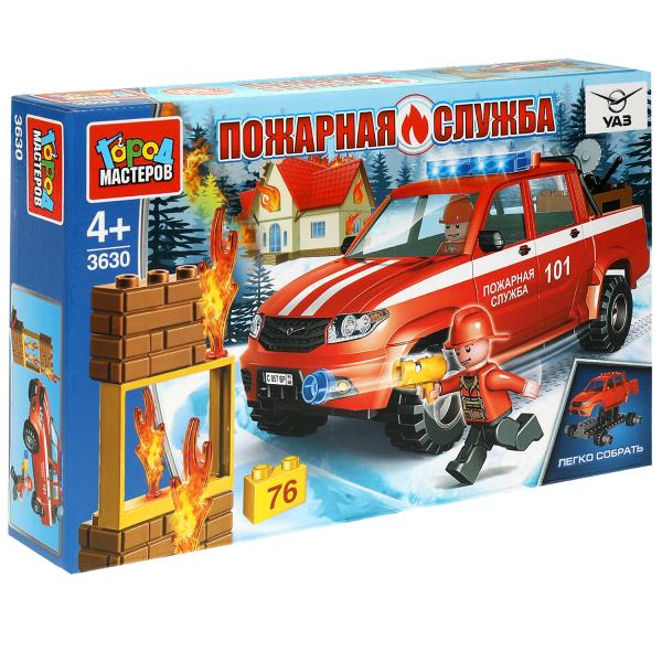 УАЗ конструктор уаз ПИКАП ПОЖАРНАЯ СЛУЖБА, 76 дет. Город мастеров в кор.36шт