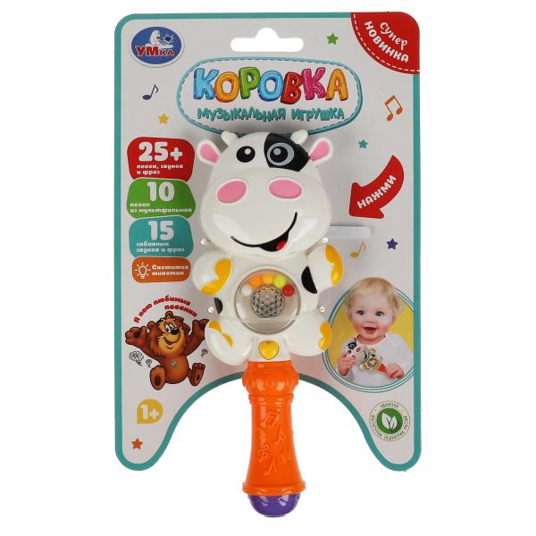 Погремушка коровка 25 песен,звук,фраз. на карт./бат. Умка в кор.2*72шт