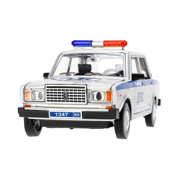 Машина металл свет-звук LADA ваз 2107,дв,к,баг,св-зв,ин,17,5 см,ПОЛИЦИЯ сер Технопарк в кор.2*18шт