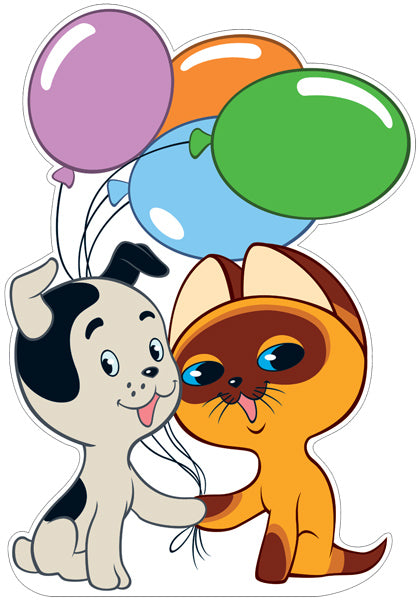 Ф2-12705 Плакат вырубной А3. Котенок Гав и щенок с шариками из мультфильма Котенок по имени Гав (с блестками в индивидуальной упаковке с европодвесом и клеевым клапаном)