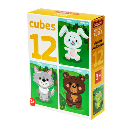 НАБОР ИЗ 12-И КУБИКОВ "ЛЕСНЫЕ ЖИВОТНЫЕ" (БЕЗ ОБКЛЕЙКИ) BABY TOYS в кор.20наб