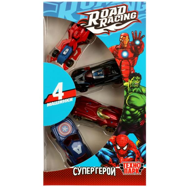 Machine en métal ROAD RACING pour super-héros 7,5 cm, 4 pièces, dans un assortiment, couleur. Parc technologique dans le cor.2*60