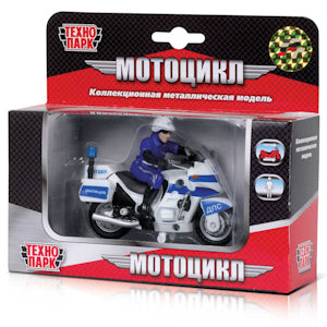 МОТОЦИКЛ "ТЕХНОПАРК" МЕТАЛЛ. ИНЕРЦ. ДПС ПОЛИЦИЯ, С ПОЛИЦЕЙСКИМ В РУСС. КОР. в кор.2*24шт