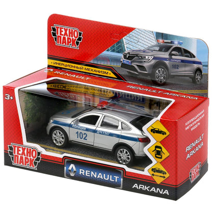 ARKANA-12POL-SR 303072 Машина металл RENAULT ARKANA ПОЛИЦИЯ 12 см, двери, багаж, серебристый, кор. Т