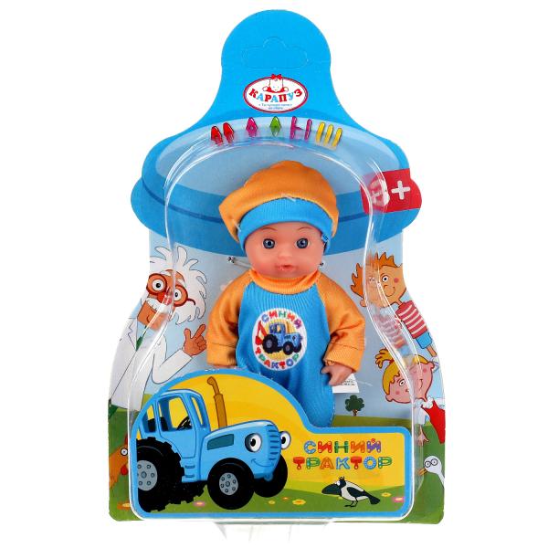 Пупс функц Синий ТРАКТОР 15см, пьет, пис, бутылочка, на блистере КАРАПУЗ в кор.72шт