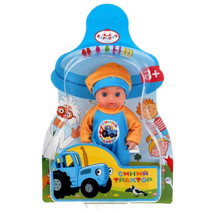 Пупс функц Синий ТРАКТОР 15см, пьет, пис, бутылочка, на блистере КАРАПУЗ в кор.72шт