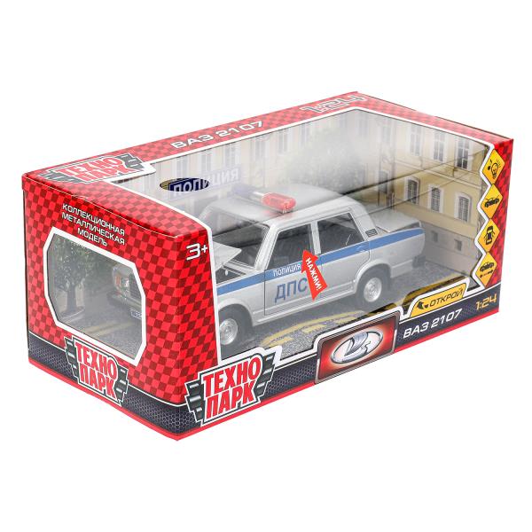 Машина металл свет-звук LADA ваз 2107,дв,к,баг,св-зв,ин,17,5 см,ПОЛИЦИЯ сер Технопарк в кор.2*18шт