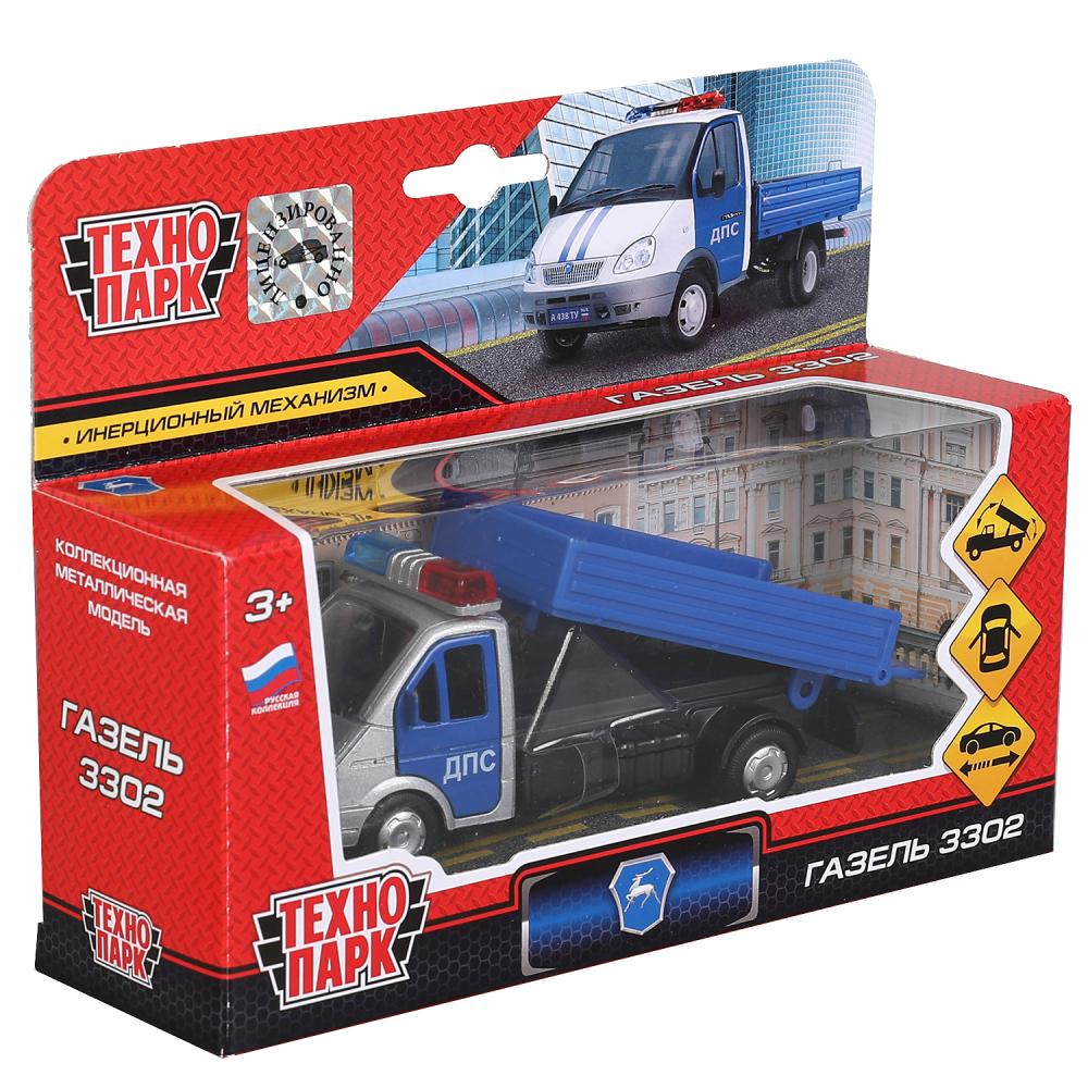Машина металл ГАЗЕЛЬ 3302 САМОСВАЛ ПОЛИЦИЯ, 12 см, дв., баг., инерц., кор. Технопарк в кор.2*24шт