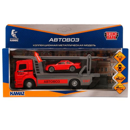 Машина металл свет-звук KAMAZ АВТОВОЗ 20 см, подвиж дет, машин, красн, кор. Технопарк в кор.48шт
