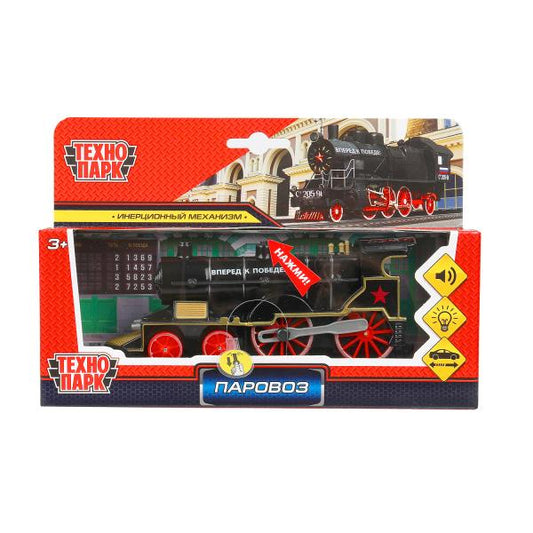 Машина металл светзвук паровоз, 15 см, инерц., кор. Технопарк в кор.2*24шт