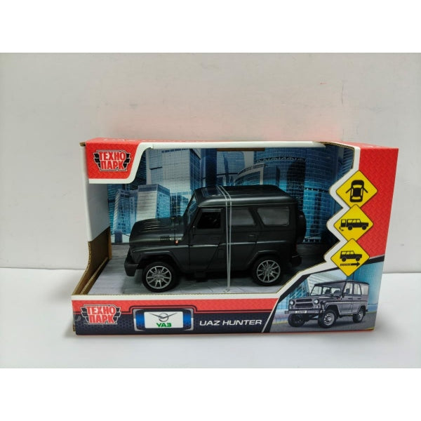 Машина пластик UAZ HUNTER 12 см, инерц,двери,багажник,черный, Технопарк