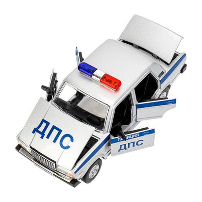 Машина металл свет-звук LADA ваз 2107,дв,к,баг,св-зв,ин,17,5 см,ПОЛИЦИЯ сер Технопарк в кор.2*18шт