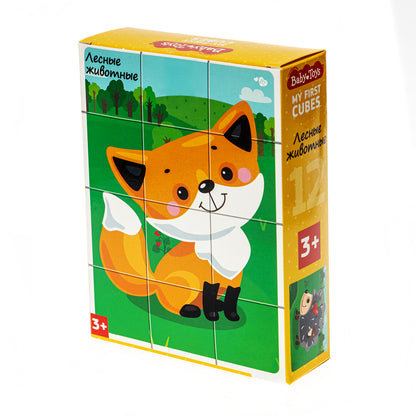 НАБОР ИЗ 12-И КУБИКОВ "ЛЕСНЫЕ ЖИВОТНЫЕ" (БЕЗ ОБКЛЕЙКИ) BABY TOYS в кор.20наб