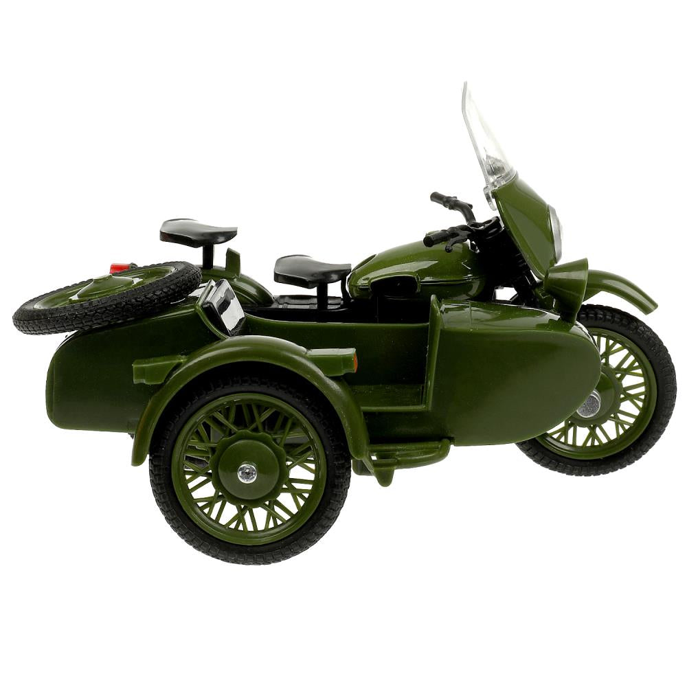 Модель металл свет-звук МОТОЦИКЛ С КОЛЯСКОЙ АРМИЯ РОССИИ 13 см, зелен, кор. Технопарк в кор.2*36шт