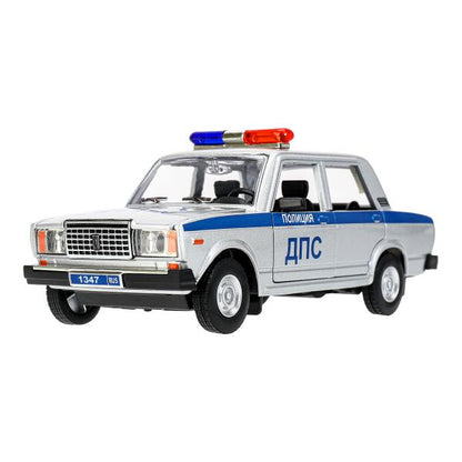 Машина металл свет-звук LADA ваз 2107,дв,к,баг,св-зв,ин,17,5 см,ПОЛИЦИЯ сер Технопарк в кор.2*18шт