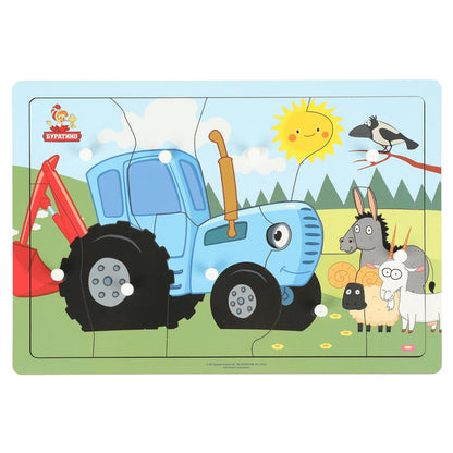 Игрушка деревянная рамка-вкладыш с ручками СИНИЙ ТРАКТОР 28*19,5см,термопак Буратино в кор.12шт