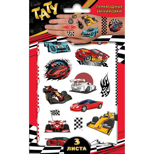 ND Play. Переводные татуировки "Гоночные машинки" 3 листа арт.306119