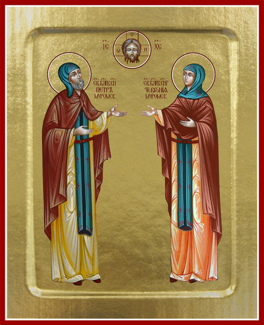 Икона Петра и Февронии Муромских, благоверных (каноническая, коричн.) (на дереве): 125 х 160